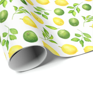 Vintage Watercolor Lime Lemon and Greenery Pattern Wrapping Paper