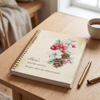 Vintage Watercolor Magnolia Pine Winter Florals Notebook
