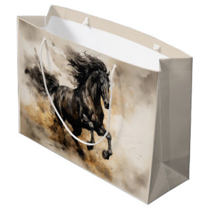 Vintage Watercolor Majestic Black Stallion Large Gift Bag