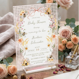 Vintage Watercolor Mummy to Bee Baby Shower Acrylic Invitations