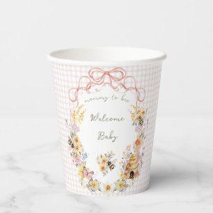 Vintage Watercolor Mummy to Bee Baby Shower Paper Cups