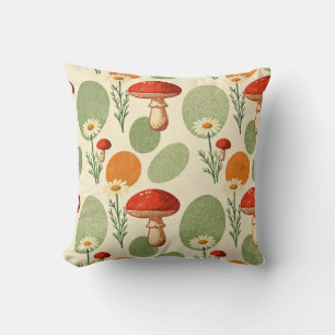 Vintage Watercolor Mushroom & Wheat Cottagecore Pa Cushion