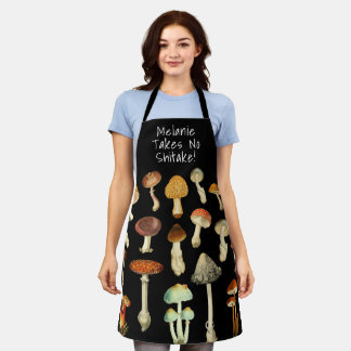 Vintage Watercolor Mushrooms Funny Saying Apron
