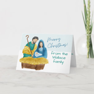 Vintage Watercolor Nativity Christmas Customisable Card