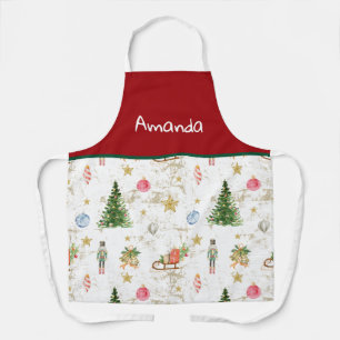 Vintage Watercolor Nutcracker Custom Christmas Apron