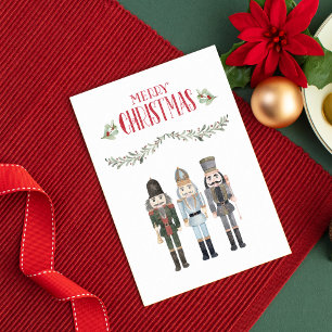 Vintage Watercolor Nutcracker Trio Christmas Card