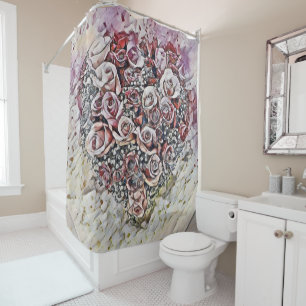 Vintage Watercolor of Colourful Roses Heart Shower Curtain