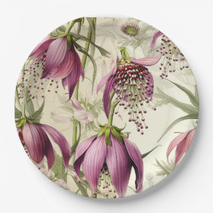 Vintage watercolor of Fritillaria meleagris Lily Paper Plate