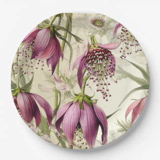 Vintage watercolor of Fritillaria meleagris Lily Paper Plate