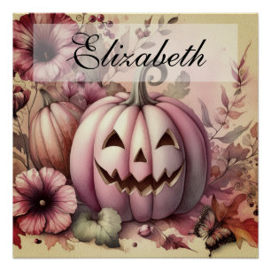 Vintage watercolor of Halloween pumpkins Fall Poster