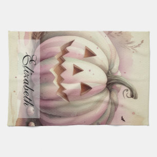 Vintage watercolor of Halloween pumpkins Fall Tea Towel