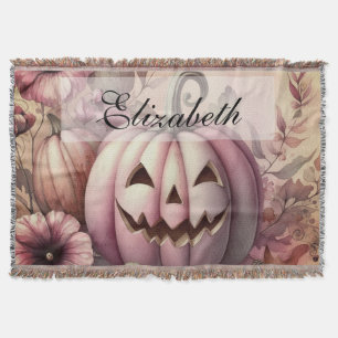 Vintage watercolor of Halloween pumpkins Fall Throw Blanket