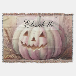 Vintage watercolor of Halloween pumpkins Fall  Throw Blanket