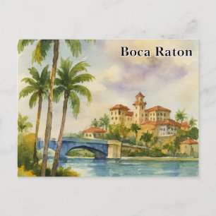 Vintage Watercolor of Scenic  Boca Raton FL  Postcard