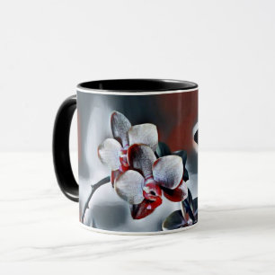 Vintage Watercolor of White Red Grey Orchid Flower Mug