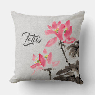 Vintage Watercolor Painting Lotus Flowers Cushion