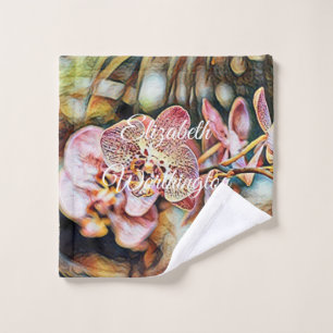 Vintage Watercolor Painting of Pink Orchid Flowers Wash Cloth