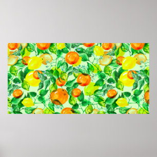 Vintage watercolor pattern - Lemon branch with fl Poster