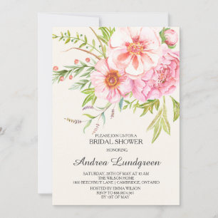 Vintage Watercolor Peonies Bridal Shower Invitatio Invitation