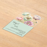 Vintage Watercolor Peonies Sage Wedding Acrylic Invitations<br><div class="desc">Wedding Acrylic Invitation.  Watercolor Peonies.  Simple and Modern.  Wedding website.  Vintage.  Modern design.  No parents. Sage.</div>