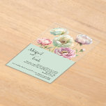 Vintage Watercolor Peonies Sage Wedding Acrylic Invitations<br><div class="desc">Wedding Acrylic Invitation.  Watercolor Peonies.  Simple and Modern.  Wedding website.  Vintage.  Modern design.  No parents. Sage.</div>