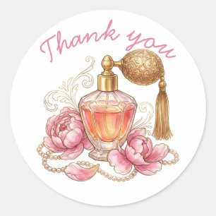 Vintage Watercolor Perfume Bottle & Pink Peonies  Classic Round Sticker