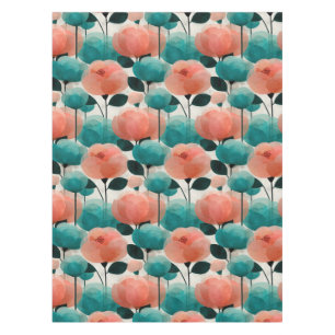 Vintage Watercolor Pink and Green Floral Tablecloth