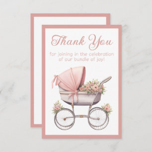 Vintage Watercolor Pink Baby Carriage Baby Shower Thank You Card