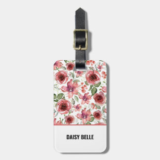 Vintage Watercolor Pink Blush Rose  Luggage Tag
