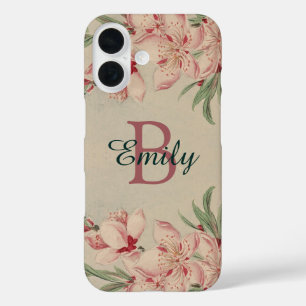 Vintage Watercolor Pink Floral Personalised iPhone 16 Case