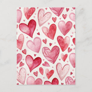Vintage Watercolor Pink Hearts Love Card