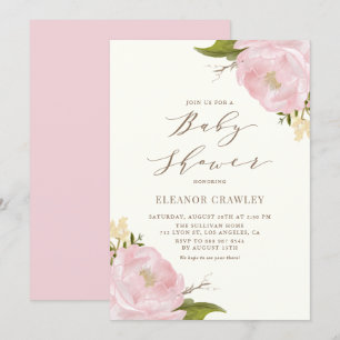 Vintage Watercolor Pink Peonies Baby Shower Invitation