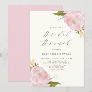 Vintage Watercolor Pink Peonies Bridal Brunch Invitation