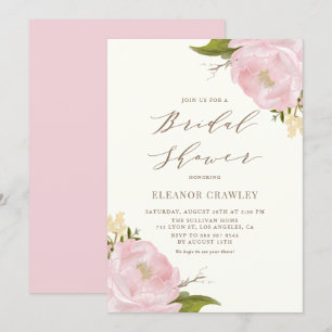 Vintage Watercolor Pink Peonies Bridal Shower Invitation