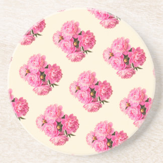 Vintage Watercolor Pink Peonies Floral Simple cute Coaster