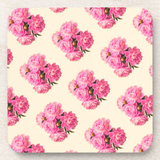 Vintage Watercolor Pink Peonies Floral Simple cute Coaster
