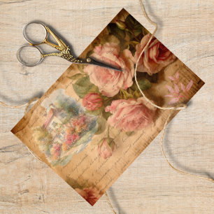 Vintage Watercolor Pink Roses  Decoupage Tissue Paper
