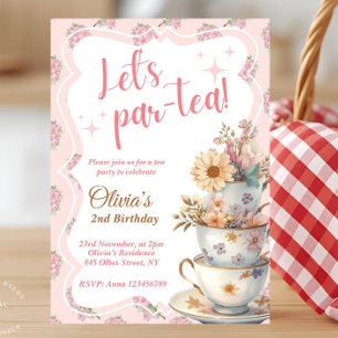 Vintage Watercolor Pink Tea Party Floral Birthday  Invitation