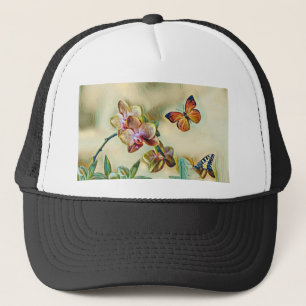 Vintage Watercolor Pink Yellow Orchid Flowers  Trucker Hat