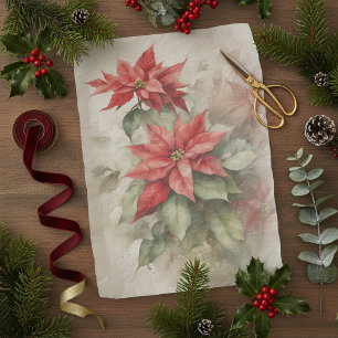Vintage Watercolor Poinsettia Botanical Christmas Tissue Paper