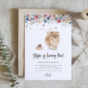 Vintage Watercolor Pomeranian Dog Birthday Party Invitation