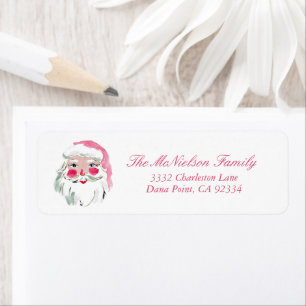 Vintage Watercolor Preppy Pink Santa Claus Address
