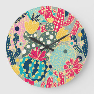 Vintage Watercolor Pumpkin: Autumn Pattern Large Clock