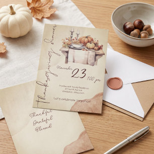 Vintage Watercolor Pumpkin Friendsgiving Dinner Invitation