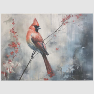 Vintage Watercolor Red Cardinal Holiday Decoupage  Tissue Paper