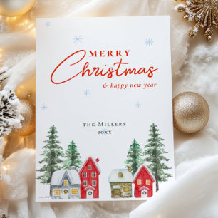 Vintage Watercolor Red Christmas Holiday Card
