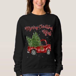 Vintage Watercolor Red Truck With Merry Christmas Sweatshirt