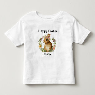 Vintage Watercolor Retro Easter Bunny Floral Toddler T-Shirt