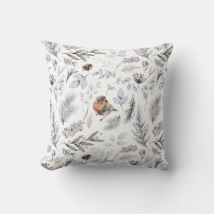 Vintage Watercolor Robin Christmas Winter Pattern Cushion