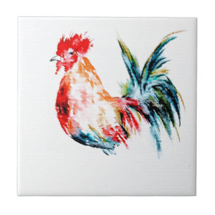 Vintage Watercolor Rooster Tile